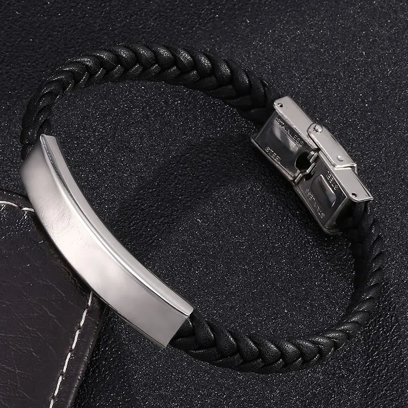 Fashion Leather Bracelets For Men Women Stainless Steel Bar Bangles Casual Jewelry BB0383 | Украшения и аксессуары