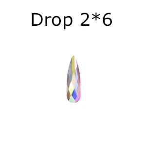 Drop 2x6 50 шт украшение ногтя стразами для ногтей искусство Стекло Кристалл AB плоская задняя сторона не горячей фиксации страз клей на Рождество декор супер блестящий - Цвет: Drop 2x6