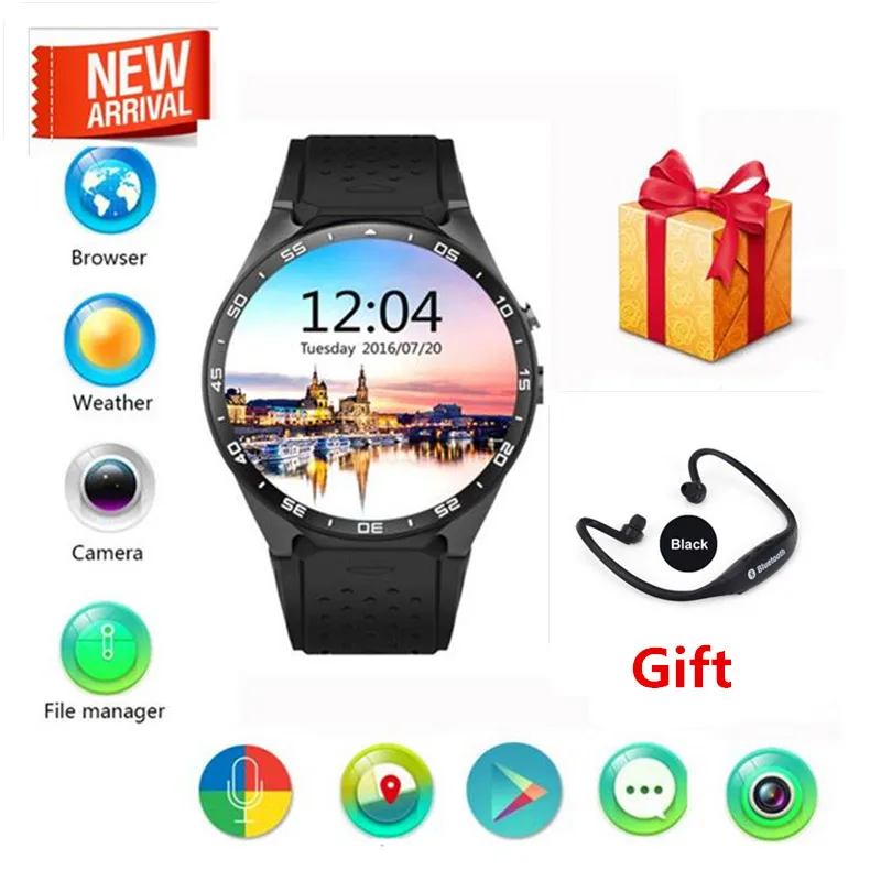 KW88 Android 5 1 Amoled Экран 3g Смарт часы телефон MTK6580 4 ядра 512 Мб Оперативная память Гб