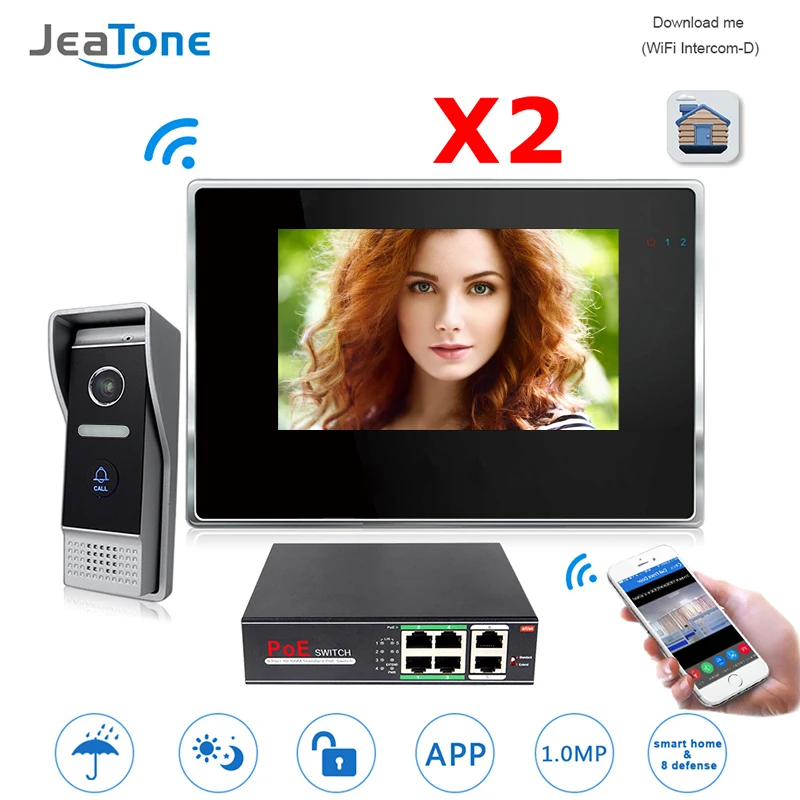 JeaTone, 7 дюймов, 720 P, WiFi, IP видео домофон для виллы 1-2, домашняя система контроля доступа, домофон, Android, IOS, приложение, дистанционное разблокирование