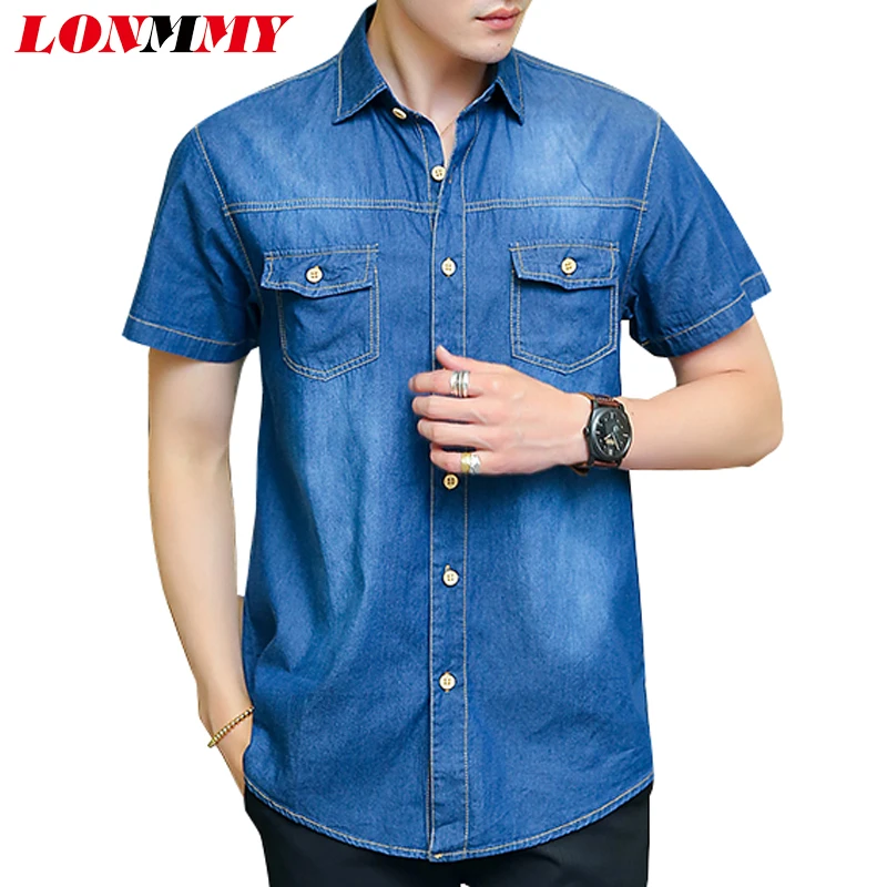 Джинсовая рубашка LONMMY 6XL/7XL/8XL для мужчин Повседневная облегающая хлопковая
