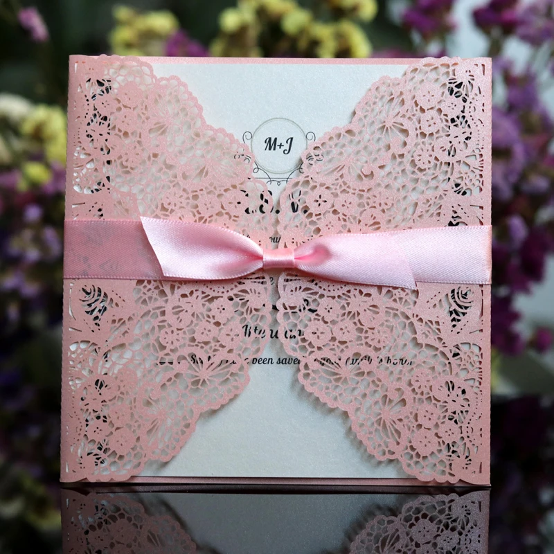 1 шт. элегантная квадратная фотобумага для свадебных приглашений с лентой