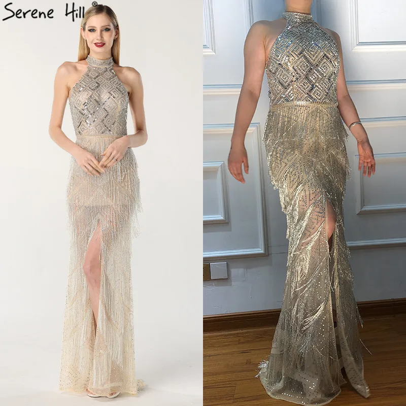 Сексуальные вечерние платья с открытой спиной и бисером кисточками лямкой на шее