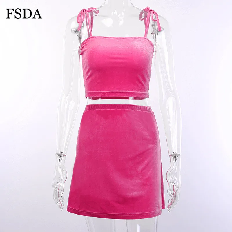 Женский неоновый комплект из двух предметов FSDA короткий топ на бретельках с