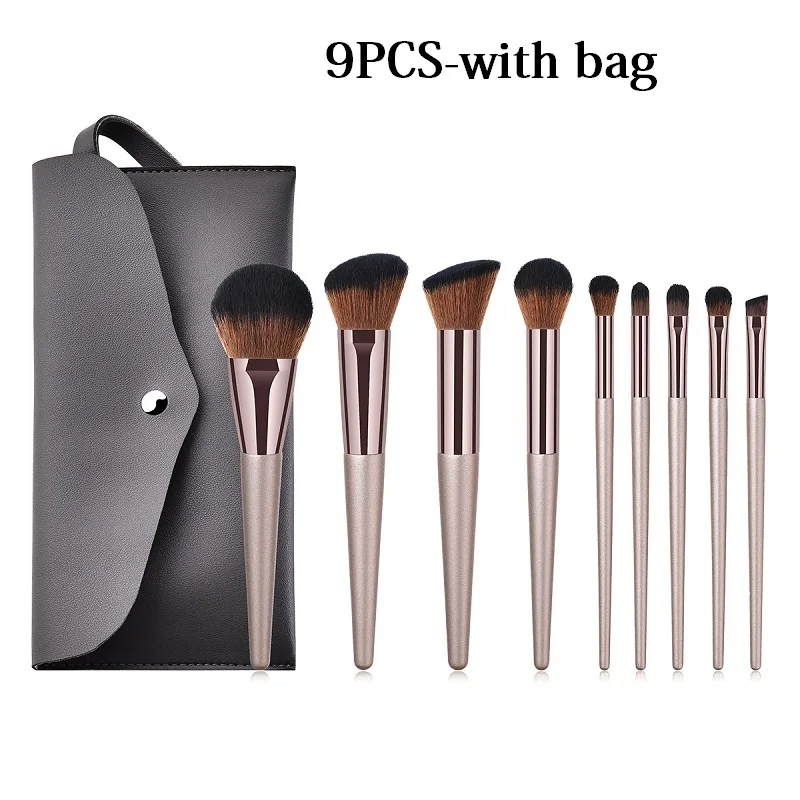 9PCSwithbag Pincel Maquillaje, набор кистей для макияжа, для тональной основы, пудры, румян, теней, консилера, подводки для глаз, Кисть для макияжа, косметика, набор для красоты - Handle Color: 9PCSwithbag