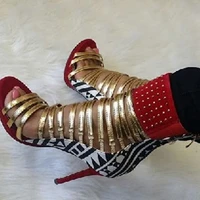 Fashion Red/Green Gladiator Women Sandals Dot High Heel Shoes Sandalia Feminina Open Toe Rivets Cover Heels Plus Size 34-45