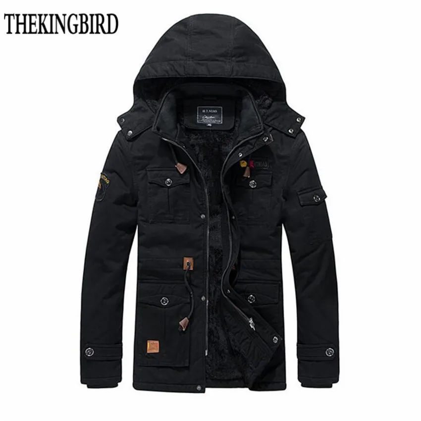 Мужская зимняя куртка в стиле милитари новая однотонная бархатная европейском