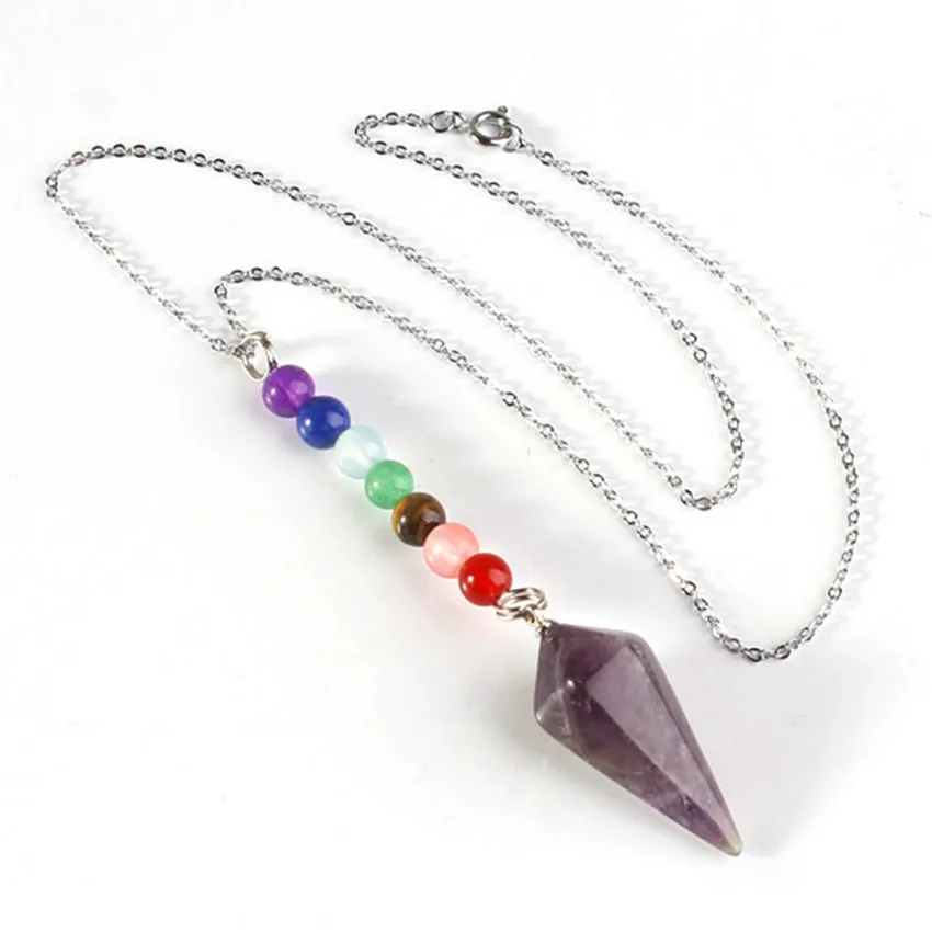 100-Unique 1Pcs Silver Plated Hexagonal Pyramid Pendant Healing Chakra Natural Purple Amethysts Necklace Charm Jewelry | Украшения и