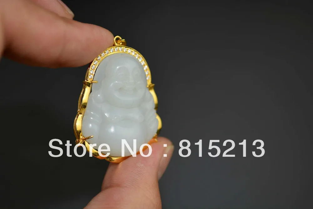 Ожерелье с подвеской N579 24 каратное золото настоящий белый нефрит|pendant set|pendant