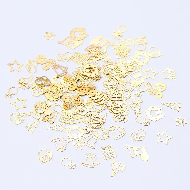 3D золотая коробка с блестками рождественские украшения для ногтей аксессуары