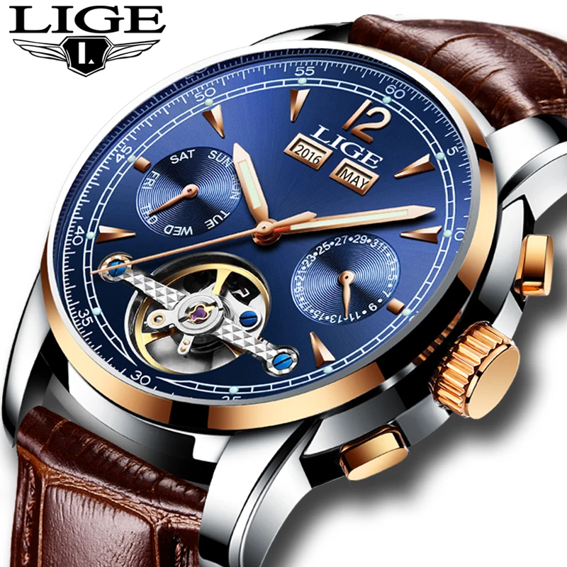 

Relogio Masculino Mens Watches Top Brand Luxruy LIGE Automatic Watch Men Waterproof Sport Clock Man Leather Business Wrist watch