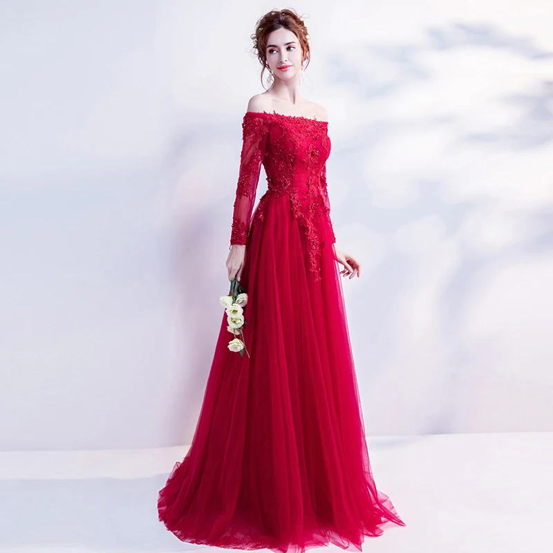 

Long Sleeve Lace Mother of the Bride Dresses for Weddings Off Shoulder A Line Evening Groom Godmother Dresses