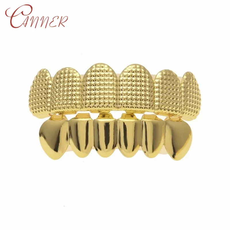 CANNER хип хоп мужские 6 верхних и нижних зубов Золото Серебро Ложные зубы Grillz набор Bump решетки зубные грили Рэппер Украшения для тела подарок - Окраска металла: Gold Set