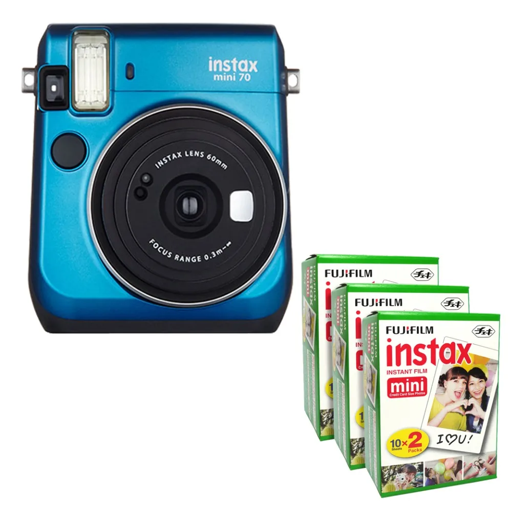 Фотокамера Fujifilm Instax Mini 70 Instant Film синяя со стильным плечевым ремнем + Fuji 60 film Photo