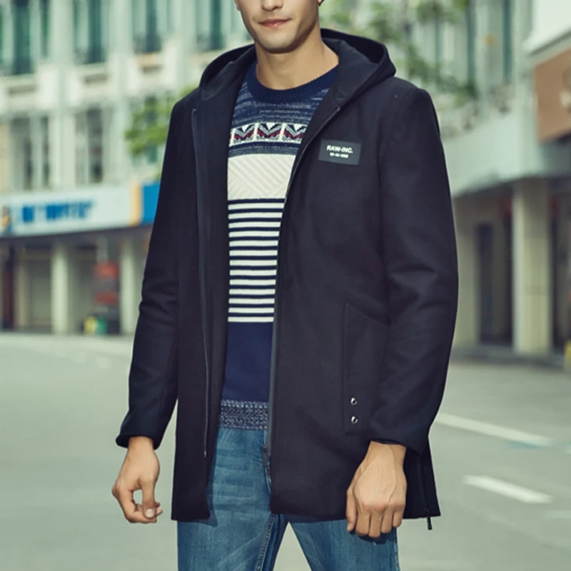 Мужчины Шерсть Гороха Пальто 2016 Теплые Мужские С Капюшоном Шерстяное долго