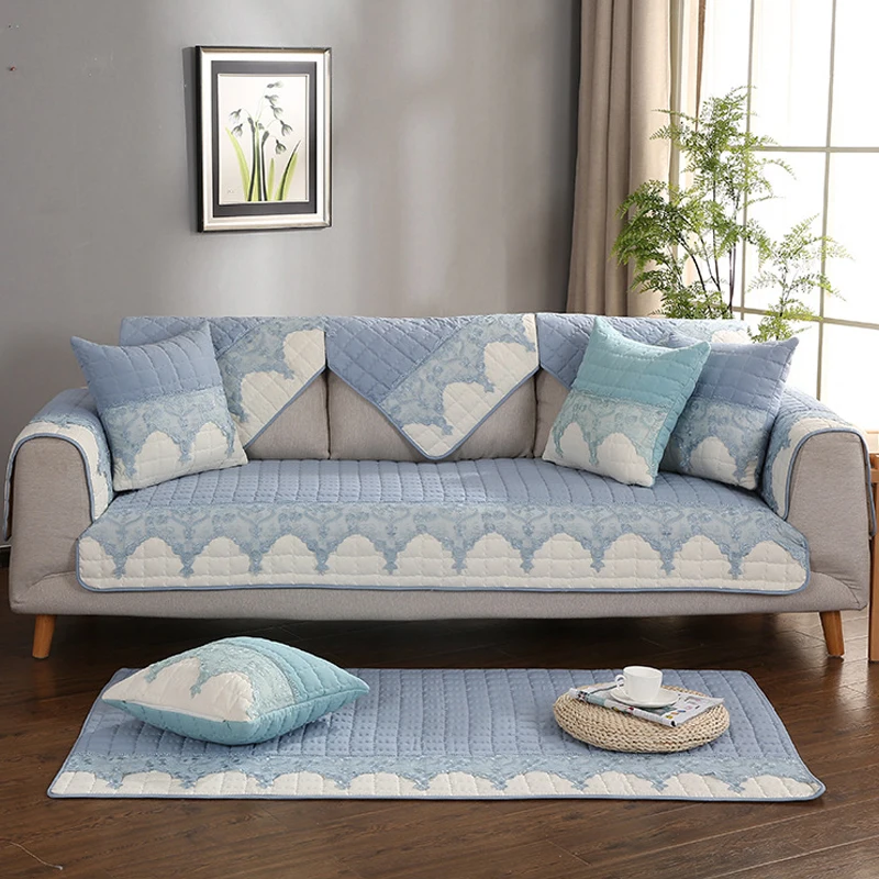 Plaid Sofa Covers Lace Decoration Sectional Slipcovers Anti-slip Corner Cover Four Seasons For Living Room 1 Pcs | Дом и сад