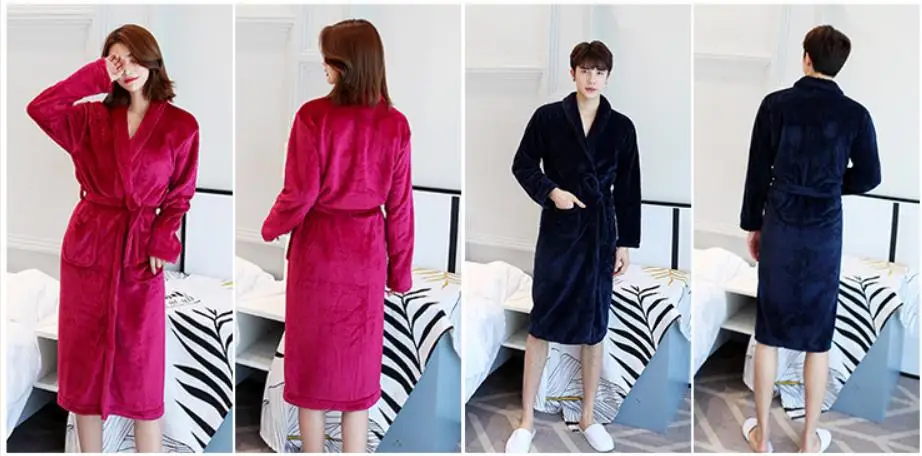 Male and female super soft warm coral fleece flannel robe, bathrobe. House clothes, travel loose and comfortable night gown