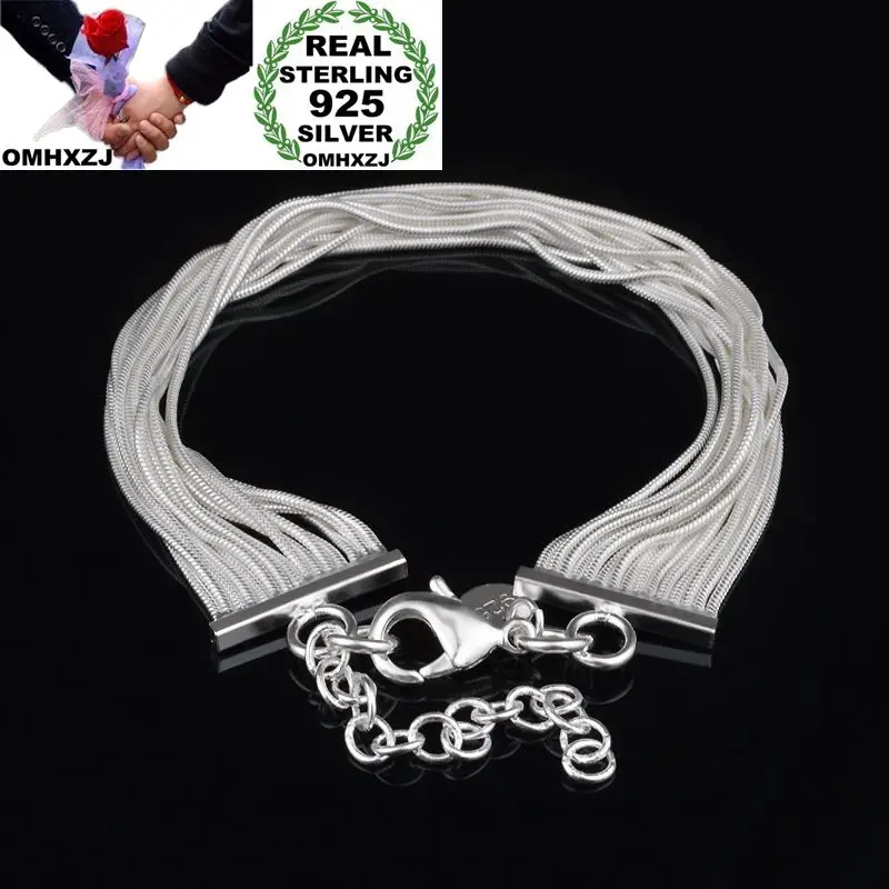 

OMHXZJ Wholesale Personality Fashion OL Woman Girl Party Wedding Gift Silver Multi Lines Chain 925 Sterling Silver Bracelet BR60