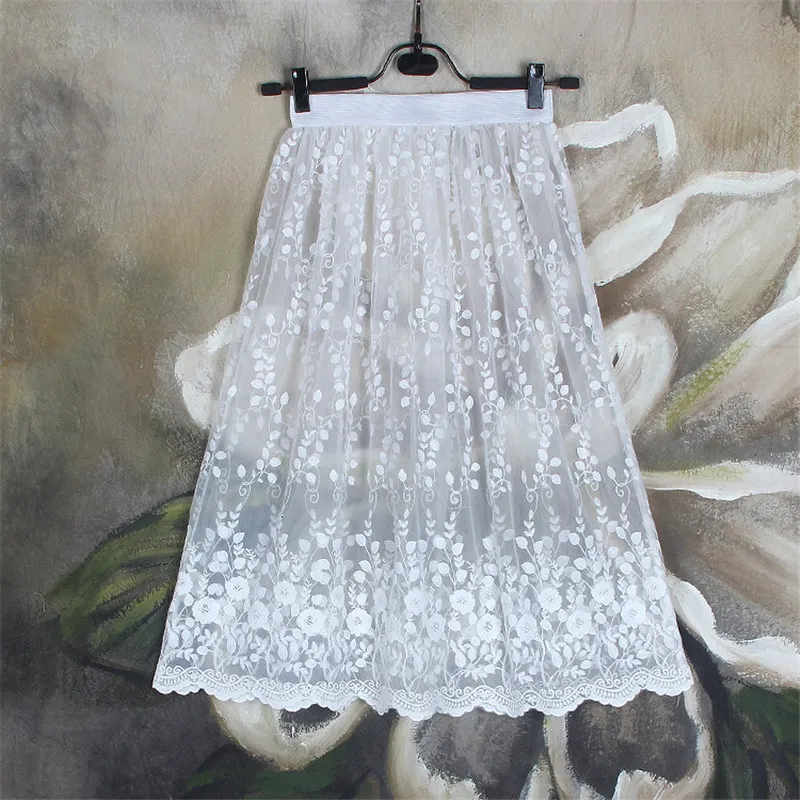 Женская кружевная Юбка миди с высокой талией и цветочным принтом|waist midi skirt|midi