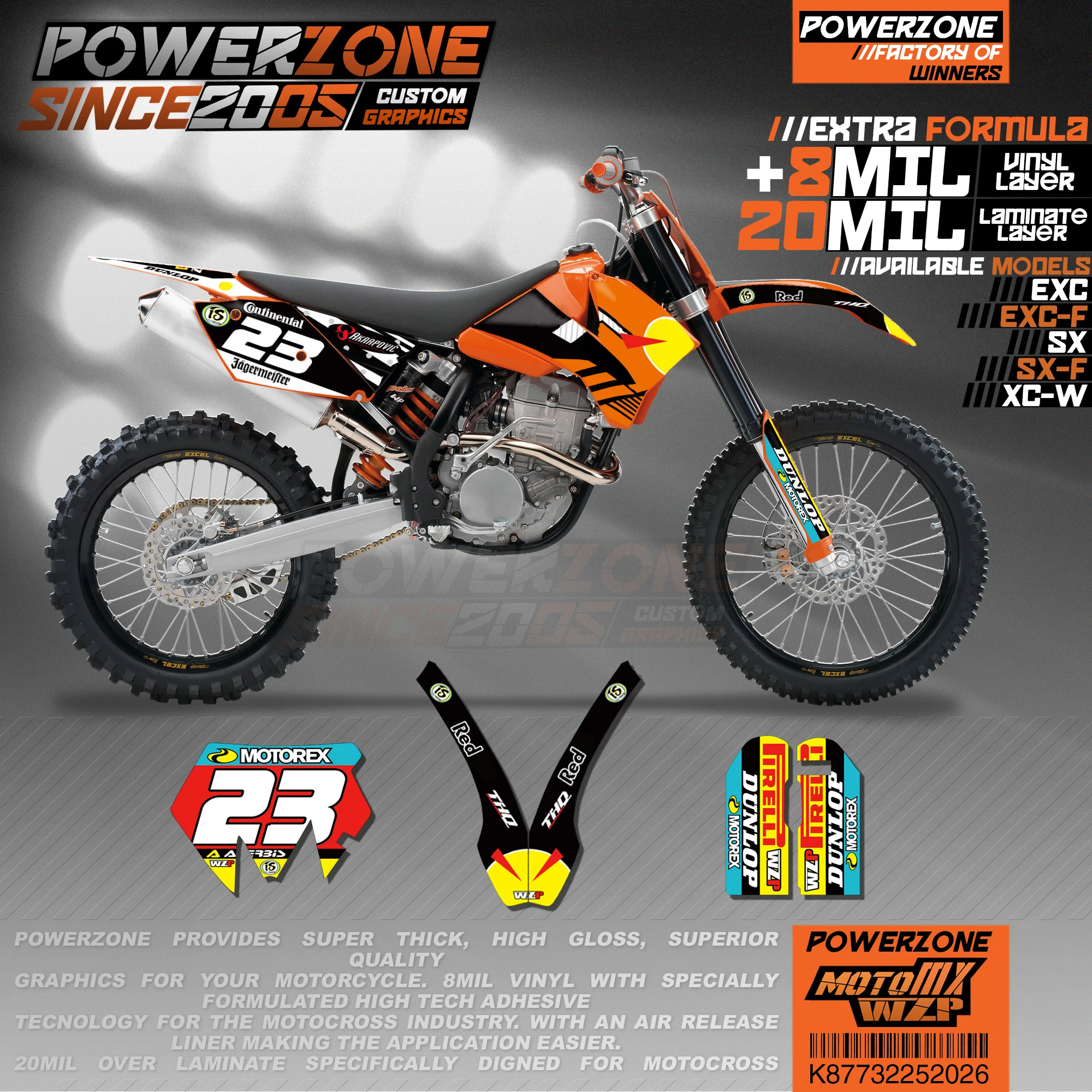 

PowerZone Custom Team Graphics Backgrounds Decals 3M Stickers Kit For KTM SX SXF MX EXC XCW Enduro 125cc to 500cc 2003-2007 026