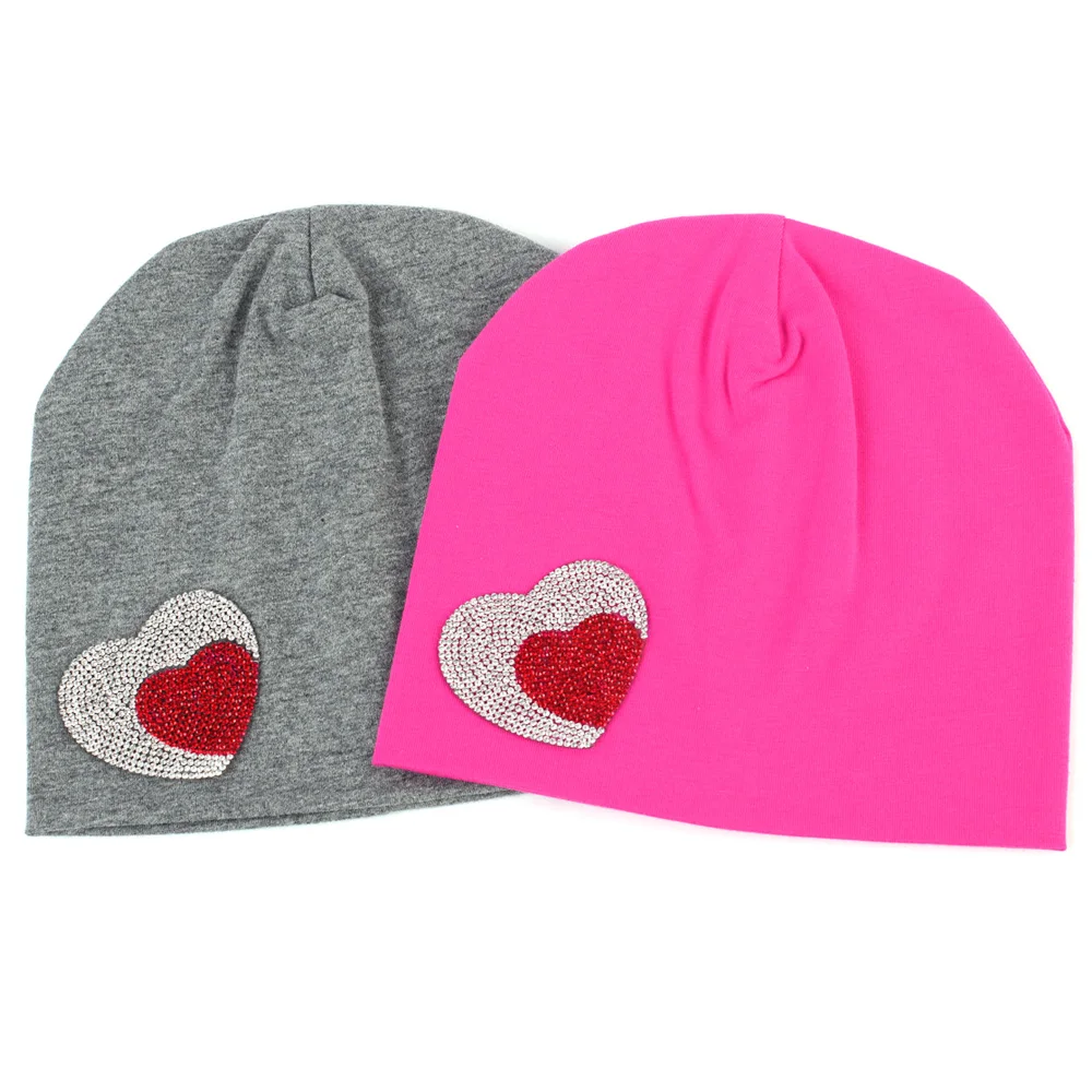 Geebro для новорожденных хлопковые Beanie шапки 2019 Новое сердце стразы громоздкая