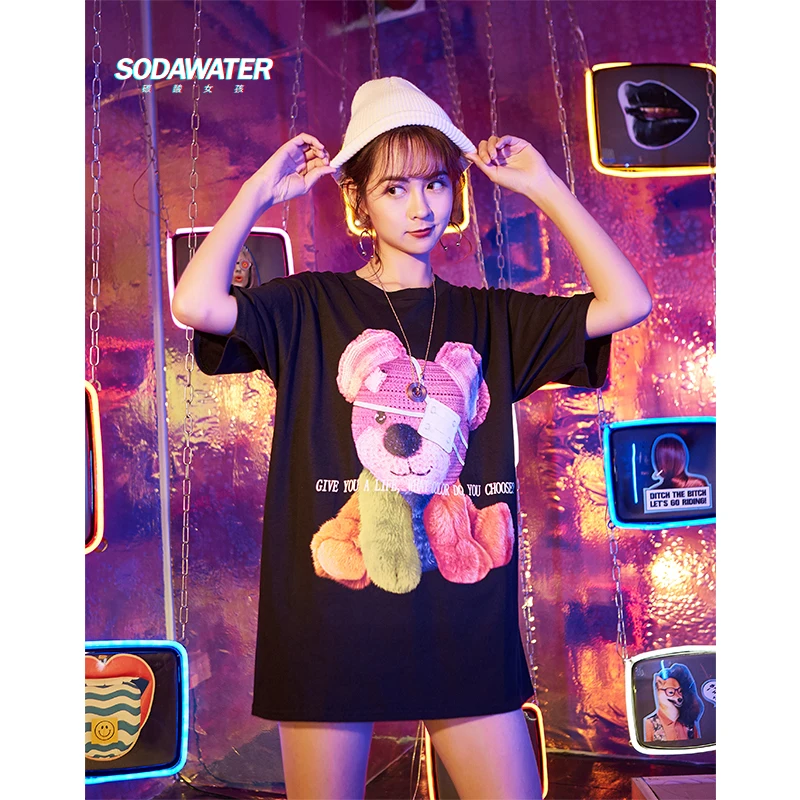 SODAWATER Toy Bear/футболка для девочек с принтом летние футболки Футболка круглым