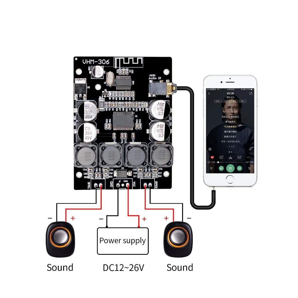 Hifivv аудио Bluetooth 4,2 TPA3118 усилитель мощности плата 2.0CH 50 Вт* 2 DC12V вход