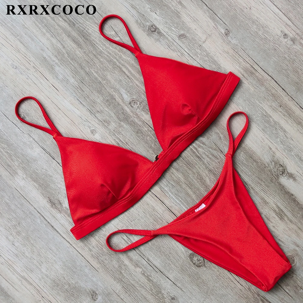 RXRXCOCO 2018 сексуальный однотонный топ стринги микро бикини женский купальник