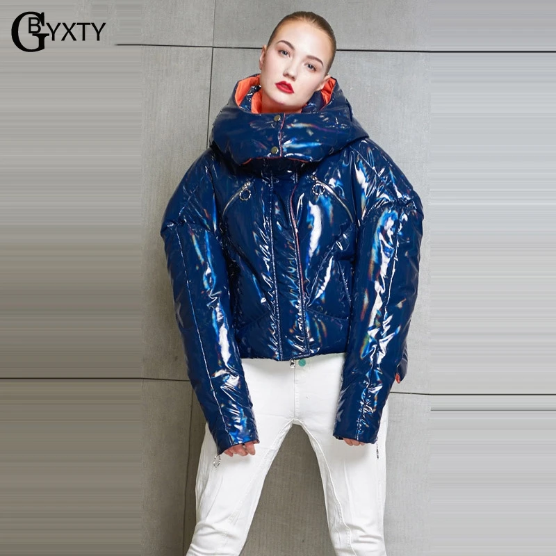 GBYXTY camperas de pluma mujer, женский зимний толстый пуховик с капюшоном, Boyfriend, негабаритный, блестящий пуховик, пуховики, куртки, ZA819