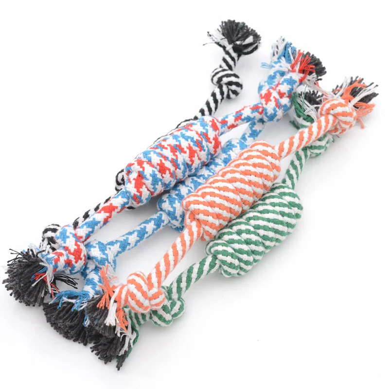 

1PC Random Color New 27CM Dog Pet Puppy Chew Cotton Rope Ball Braided Knot Toy Durable Braided Bone Rope Funny Tool A2