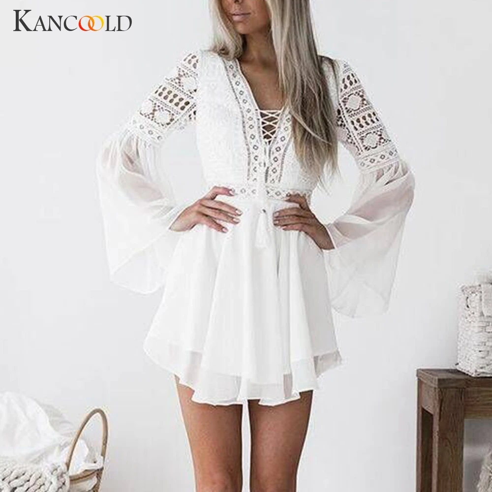 KANCOOLD платье для женщин кружевное с длинными рукавами и бахромой вечерние