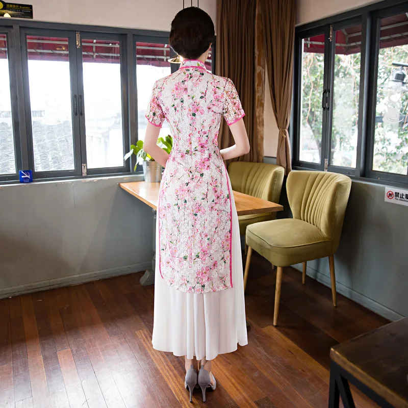 Женское длинное платье Ципао Cheong-sam кружевное реформирующее вьетнамское