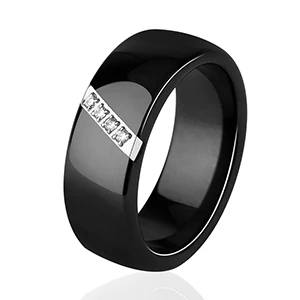 Black 8mm 6 мм керамические кольца Женские Классические черно-белые кольца гладкие комфортные индийские ювелирные изделия с кристаллами Модные Свадебные обручальные кольца - Цвет основного камня: Black 8mm