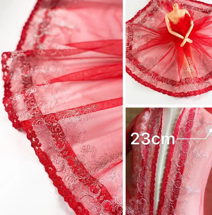 Аксессуары для одежды 1 метр красная кружевная ткань с золотой сеткой отделка