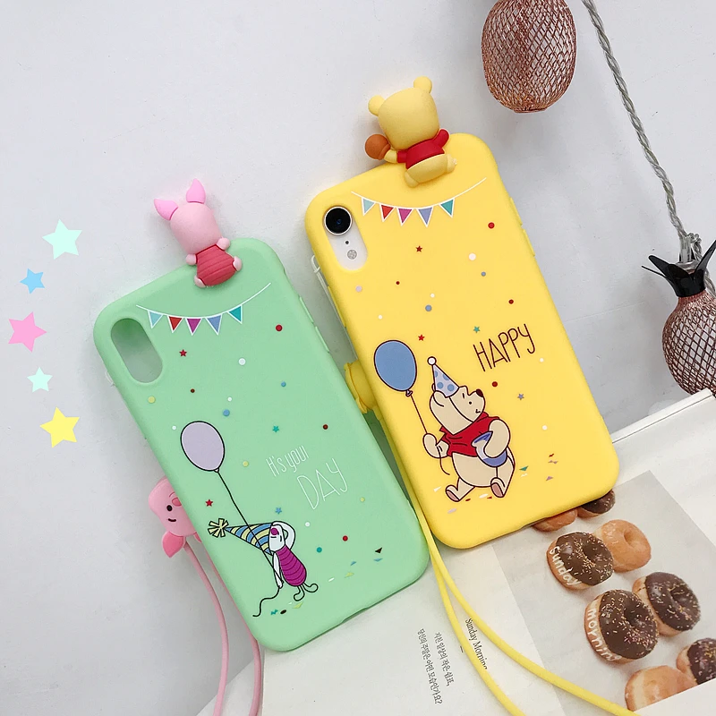 Marchcover for iPhone X XS MAX XR 8 7 6 6S Plus 3D Doll Cute Cartoon Balloon Bear case IMD Long strap Soft TPU cover armor |