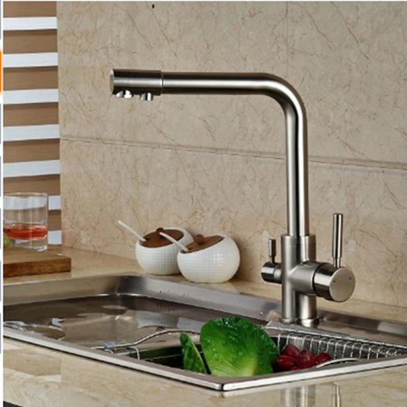 Современный кухонный кран Uythner с двойным отверстием матовый никелевый одним для