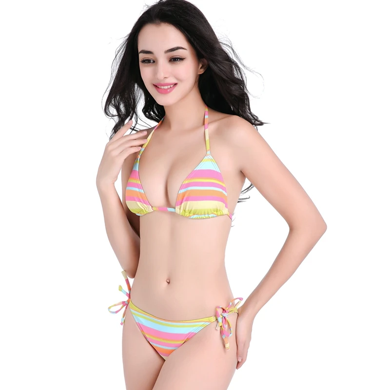 Amazing Rainbow Bathing Knitted Swimwear Woman Bikini 2019 Swimming Pool Suits Strappy Fully Lined Swimsuit |