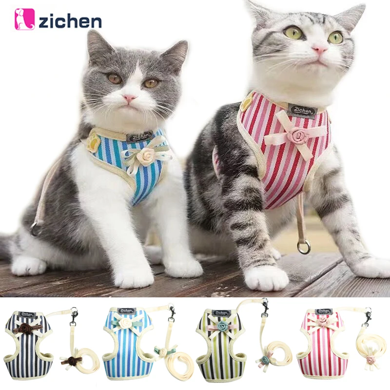Zichen Cat поясной жилет для собаки поводок набор Adjustab маленькая средняя собака и кошка атласная подкладка из сеточной ткани прекрасная шлейка с бантиком жилет S-M