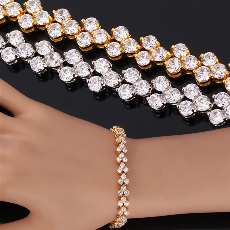 

Crystal Bracelet Fashion Jewelry Gift Yellow Gold/Silver Color Luxury Clear AAA+ Cubic Zirconia Bracelets For Women H451