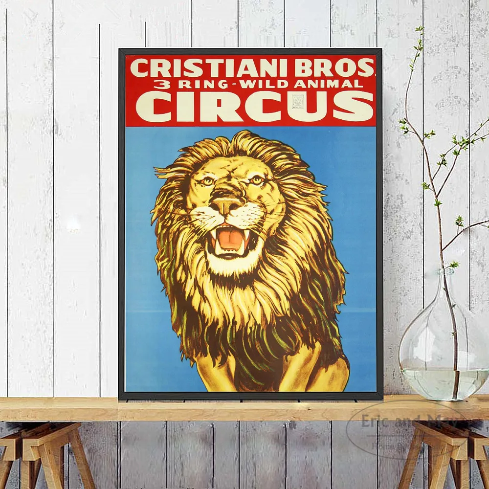 Картина на холсте с цирковым львом в винтажном стиле настенный постер украшение