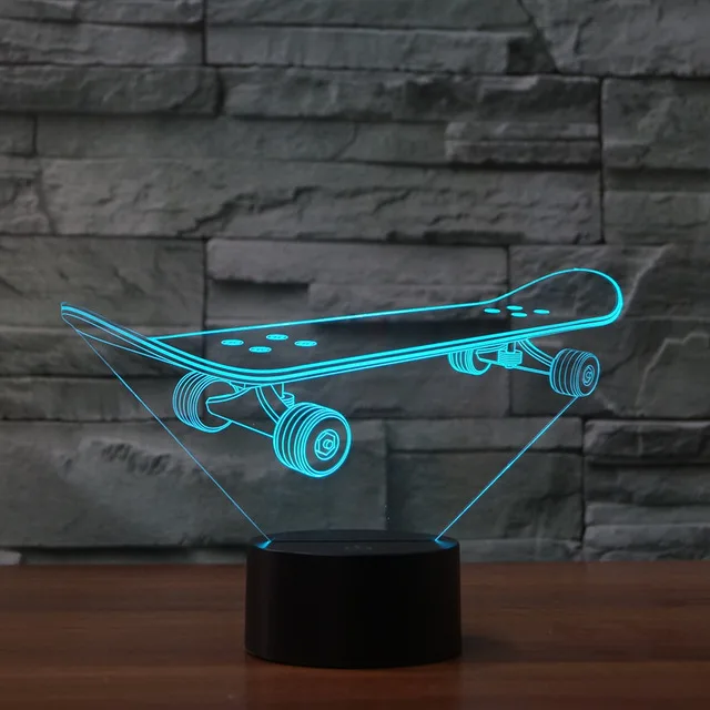 Скейтборд Led 3D ночник USB зарядка настольные лампы для украшения дома 7 цветов
