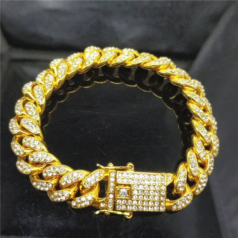 Хип-хоп, розовый, красный, Bling Iced Out, полный AAA кристалл, Pave, мужской браслет, Майями, кубинская цепочка, браслеты для мужчин, ювелирные изделия, Прямая поставка