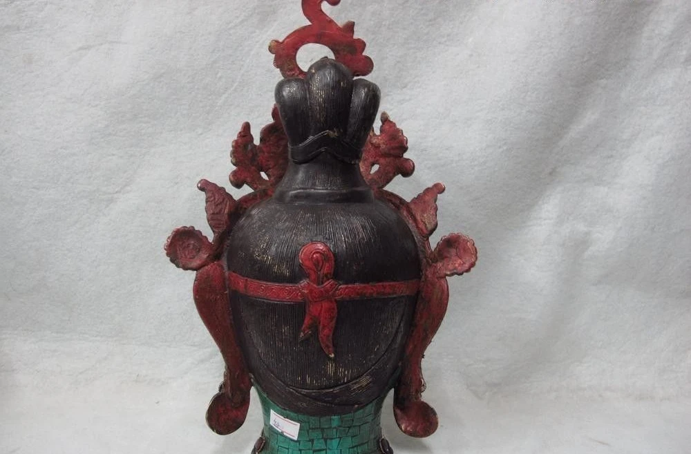 Buddhism Old Bronze Painted inlay turquoise ruby beryl gem Kwan-Yin GuanYin Head 8.02 | Дом и сад