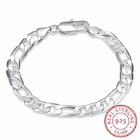 lekani 8mm men figaro chain bracelet 925 silver cuff bangles 925 sterling silver fine jewelry 8 inch link bracelet for men