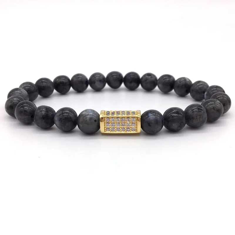 NAIQUBE New Brand Luxury Men Bracelet Pave CZ Column Charm Bracelet With Natural Stone Bead Bracelet For Men Jewelry Gift - Окраска металла: gold color1
