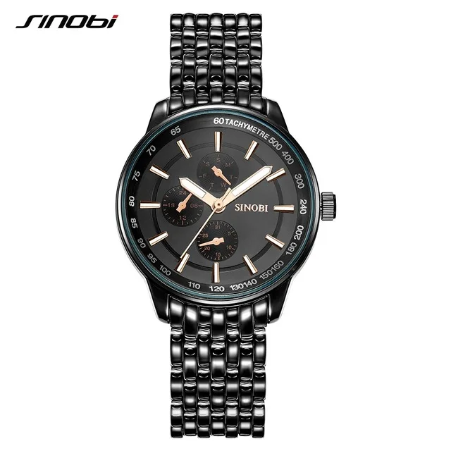 Black RoseGold Women SINOBI Роскошные Брендовые Часы для мужчин и женщин часы из нержавеющей стали Кварцевые часы Женева Пара часы подарок для мужчин s Дамы Relogio - Цвет: Black RoseGold Women