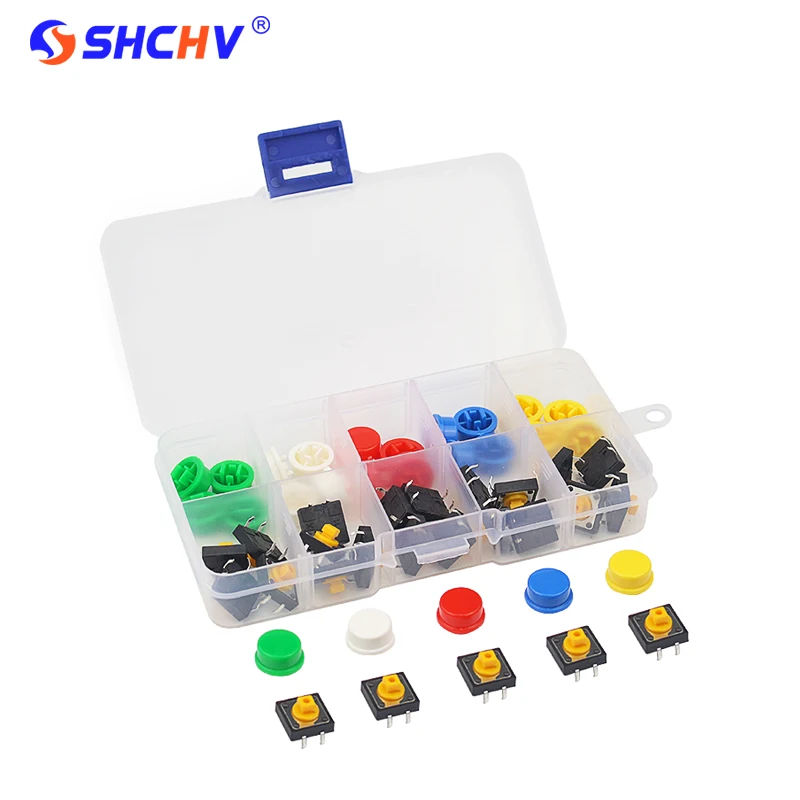 

25Pcs Tactile Push Button Switch Key 12*12*7 mm Micro Switch Button +25Pcs Button Cap + Box for UNO R3 Raspberry Pi 3