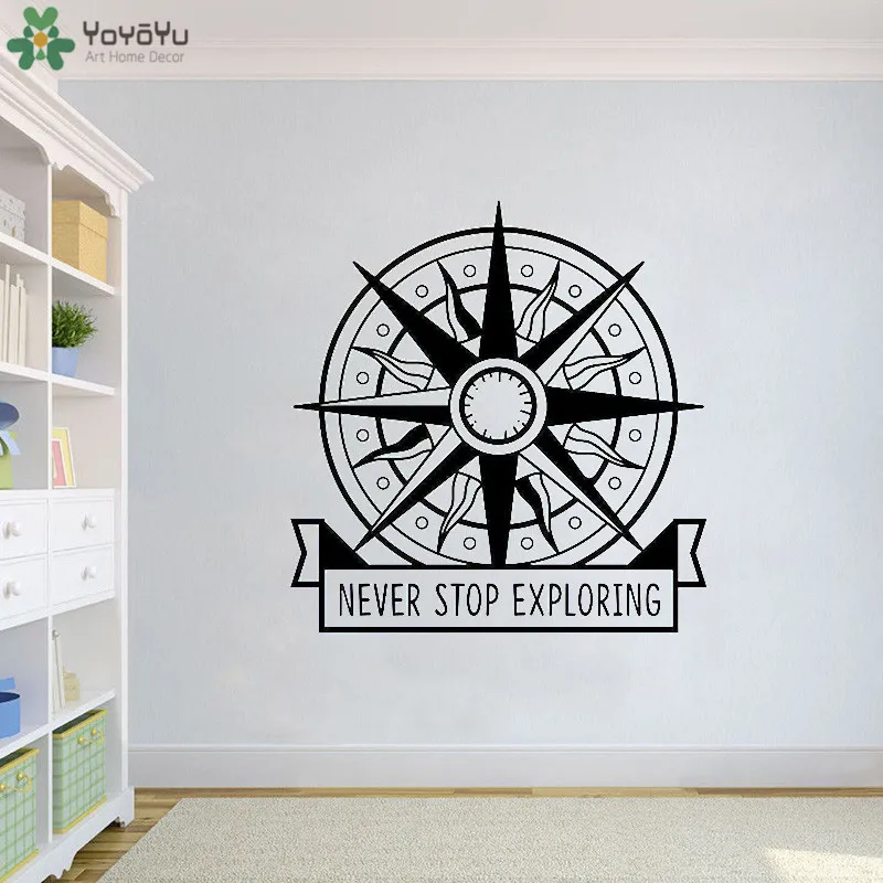 YOYOYU Wall Decal Compass Never Stop Exploring Vinyl Stickers Nautical Travel Wild Adventure Living Room Poster QQ46 | Дом и сад