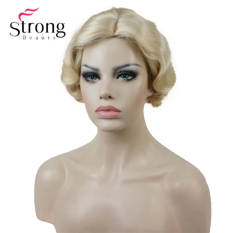 StrongBeauty 1920's Flappers Короткий Палец Волна светильник блонд полный синтетический парик