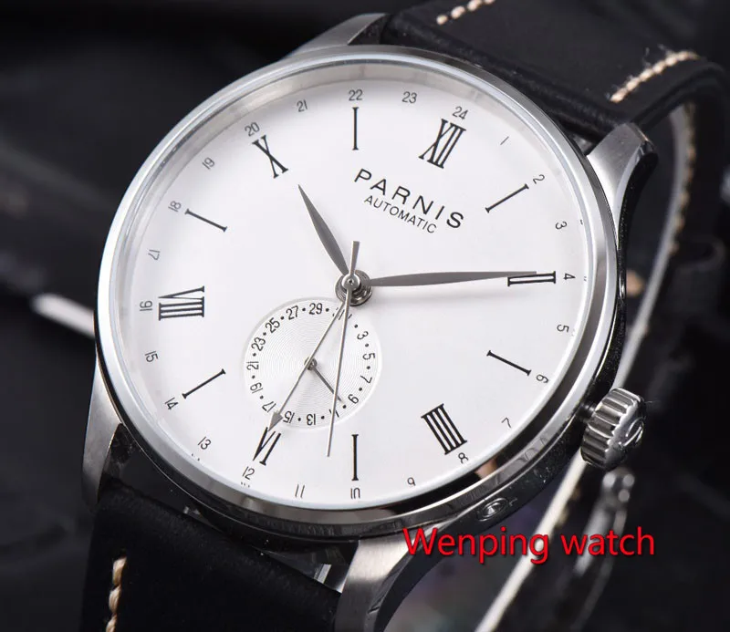 W2497 42 мм Parnis черный или белый циферблат кожаный ремешок Asia Automatic GMT наручные